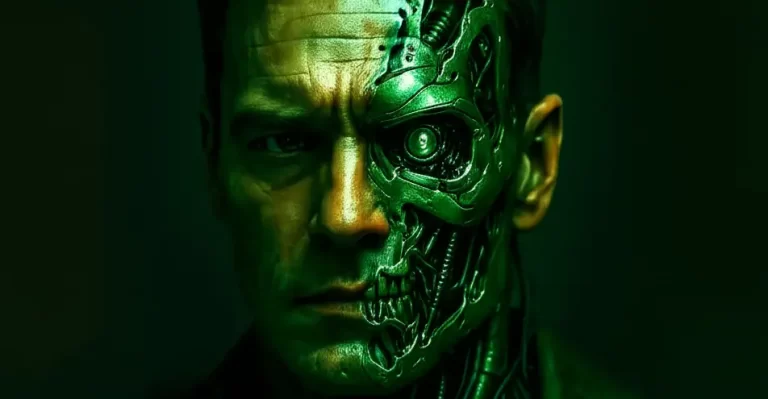 A man's face is being taken over the machine within.